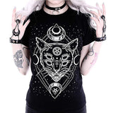 Star Punk Cat Print T-Shirt