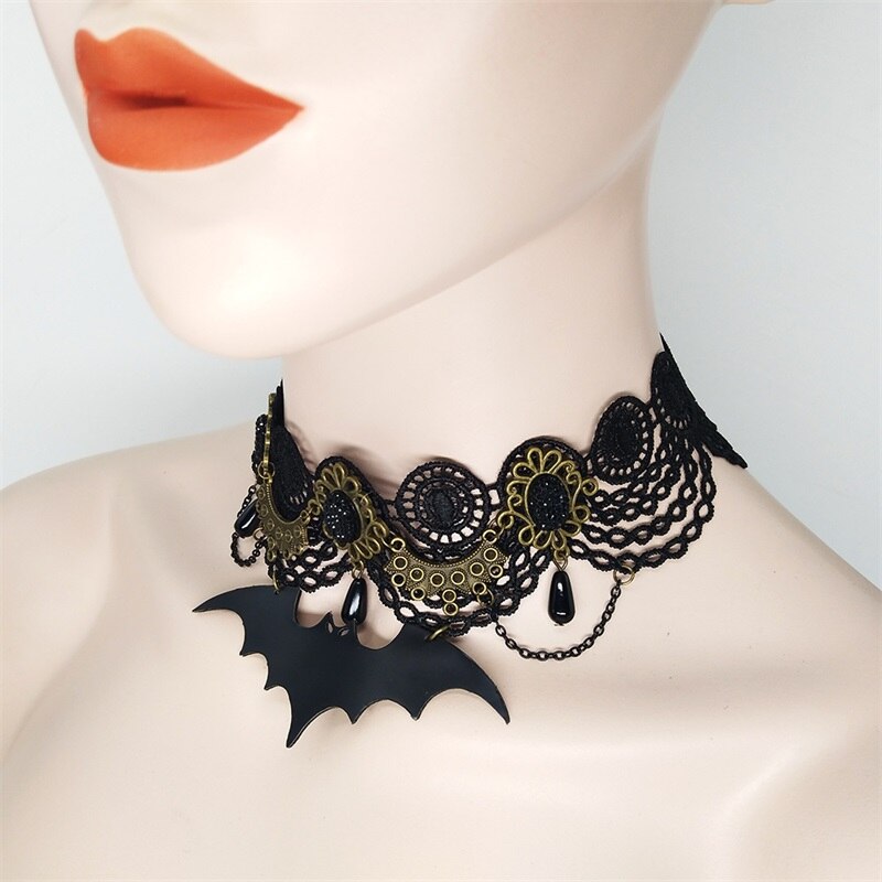 Handmade Bat Lace Choker Necklace