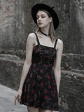 Retro Goth Strappy Floral Mini Dress