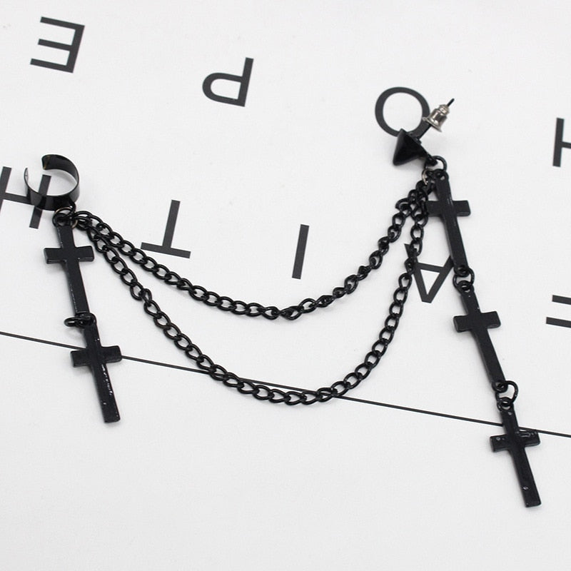 Retro Cross Earrings Multi-Layer Tassel