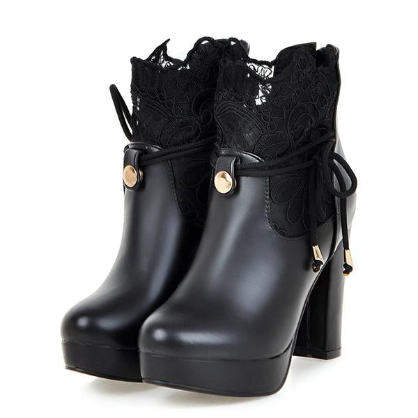 Lace Boots Thick High Heeled