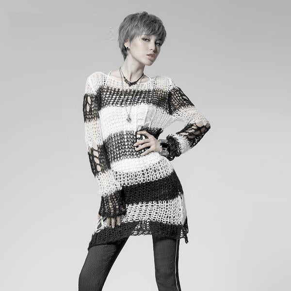 White Stripes Black Steampunk Pullover