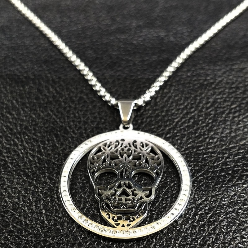 Skull Crystal Stainless Steel Necklace Women
