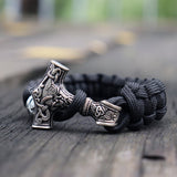 Men Viking Mjolnir Leather Bracelet