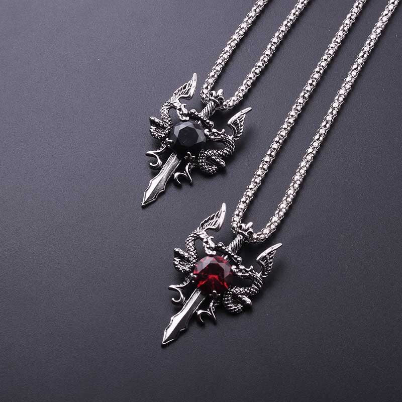 Double Dragon Cross Pendant Necklace Jewelry