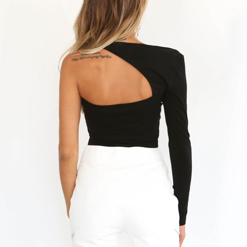 Sexy One Sleeve Crop Tops Backless