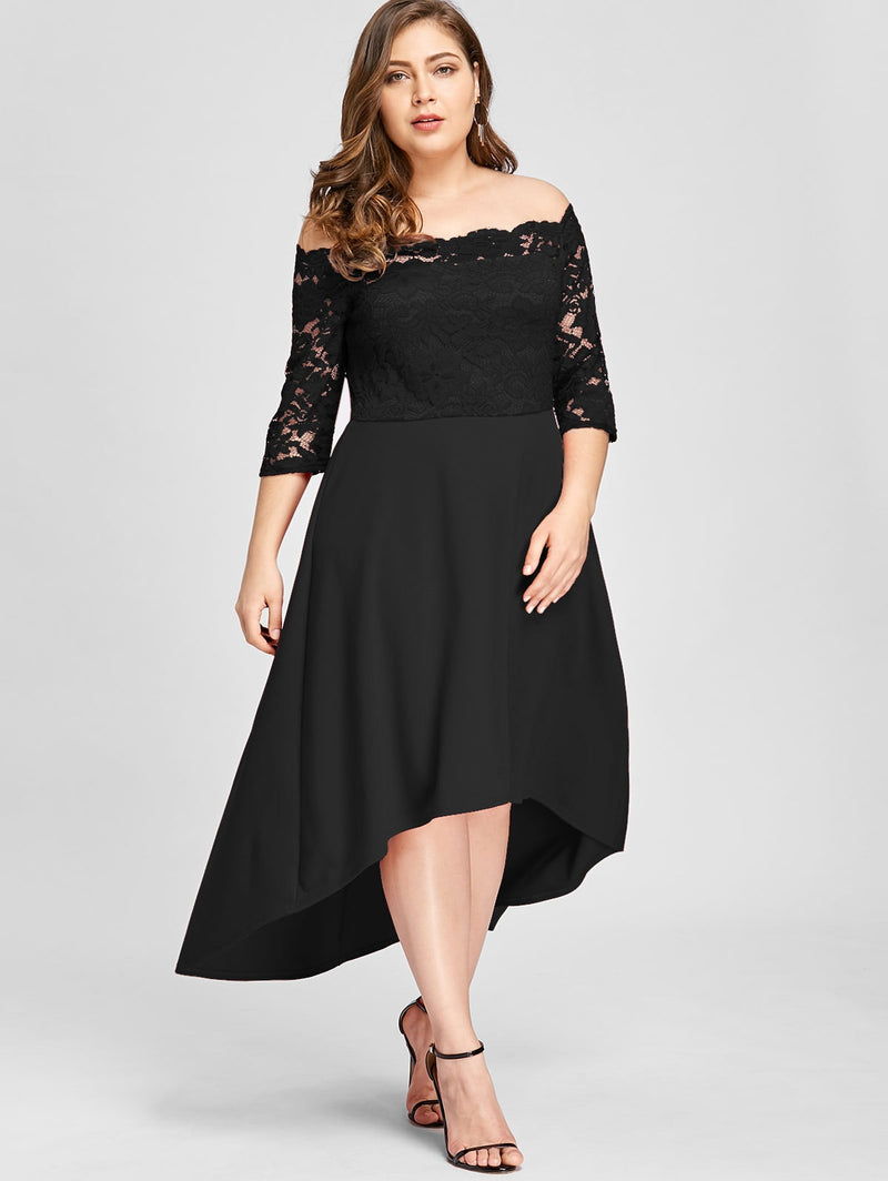 Plus Size Off Shoulder Lace Asymmetric Dress