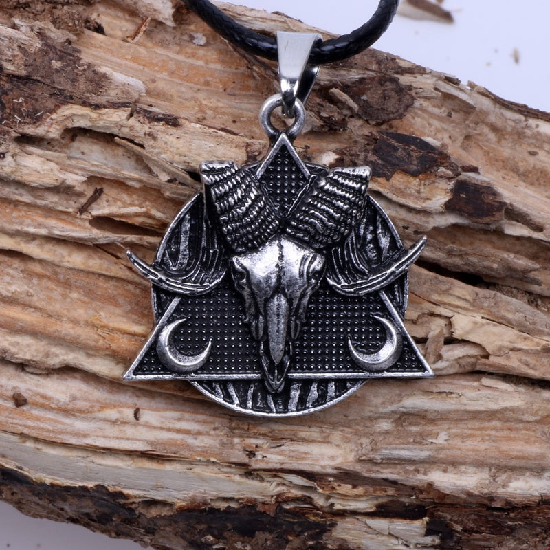Goat Skull Amulet Triangle Pendant Necklace