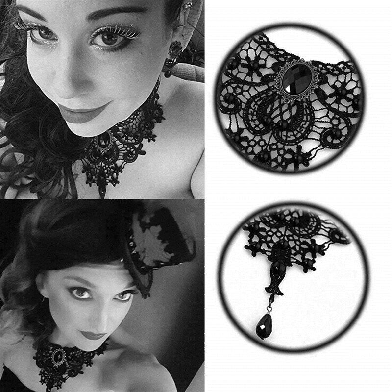 Handmade Exaggerated Black Lace Necklace