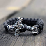 Men Viking Mjolnir Leather Bracelet