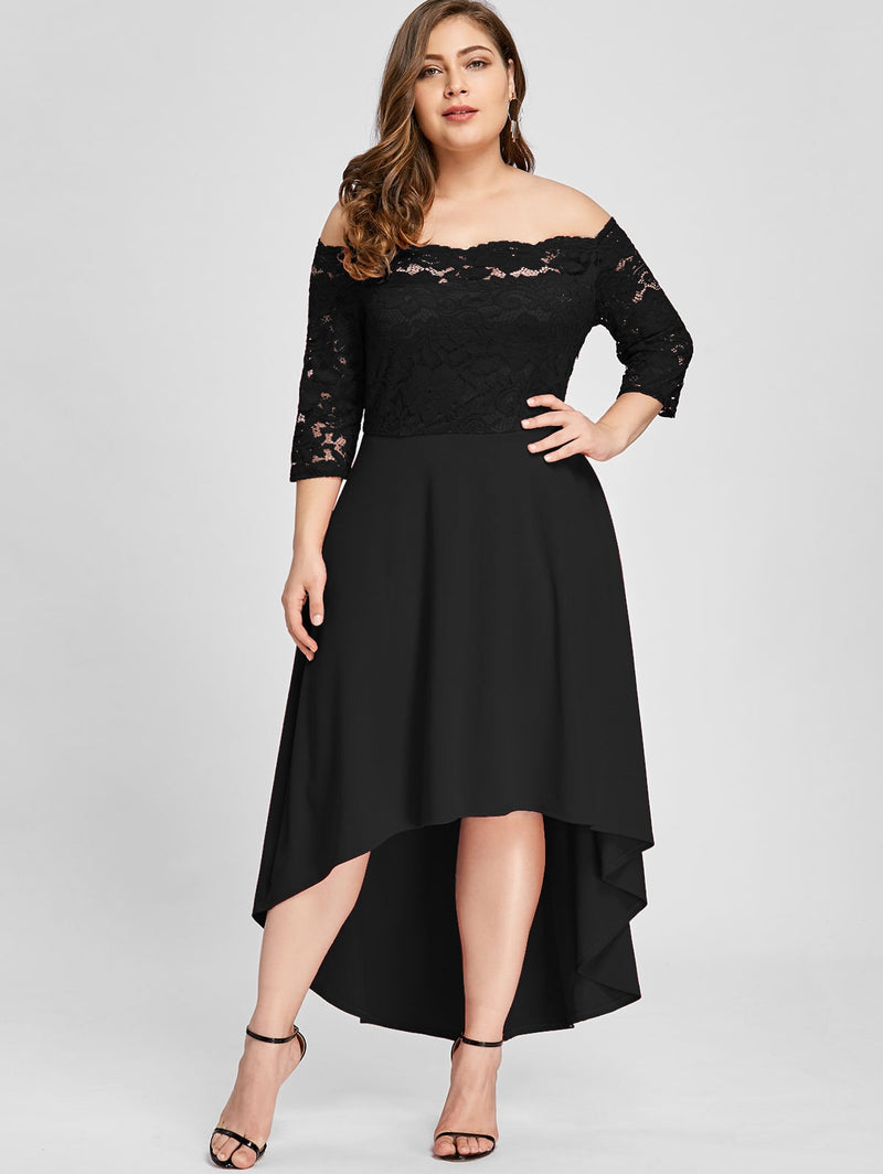 Plus Size Off Shoulder Lace Asymmetric Dress