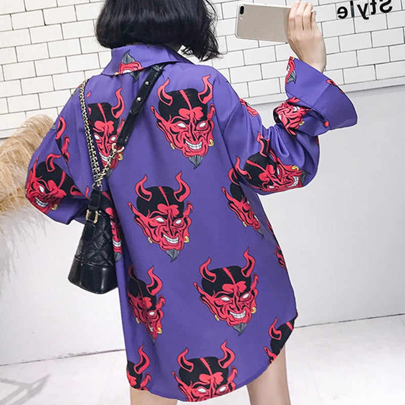 Shirts Cartoon Print Devil Purple
