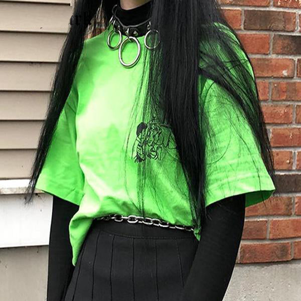 Neon Cartoon Print T-shirts