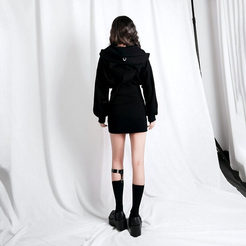 Hoodie Long Sweatshirt Black