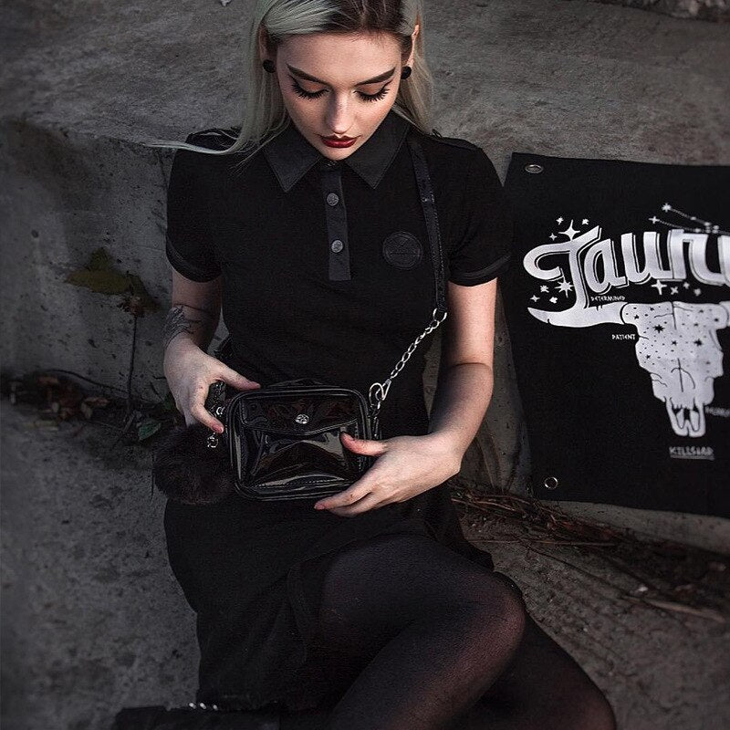 Gothic Bow Drawstring Buttton Dresses