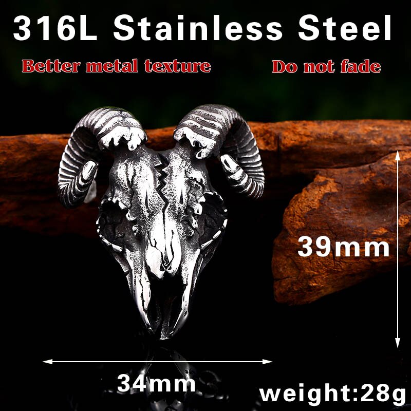 Stainless steel Vikings Sheep head pendant necklace jewelry for man