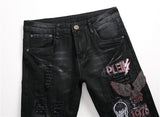 Jeans Skull Embroidery Ripped Punk