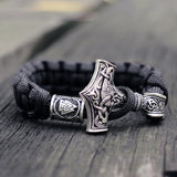 Men Viking Mjolnir Leather Bracelet