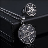 Satan Baphomet Pentagram Symbol Set Ring and Necklace