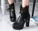 Lace Boots Thick High Heeled