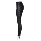 PU Faux Leather Pants Side Lace Up