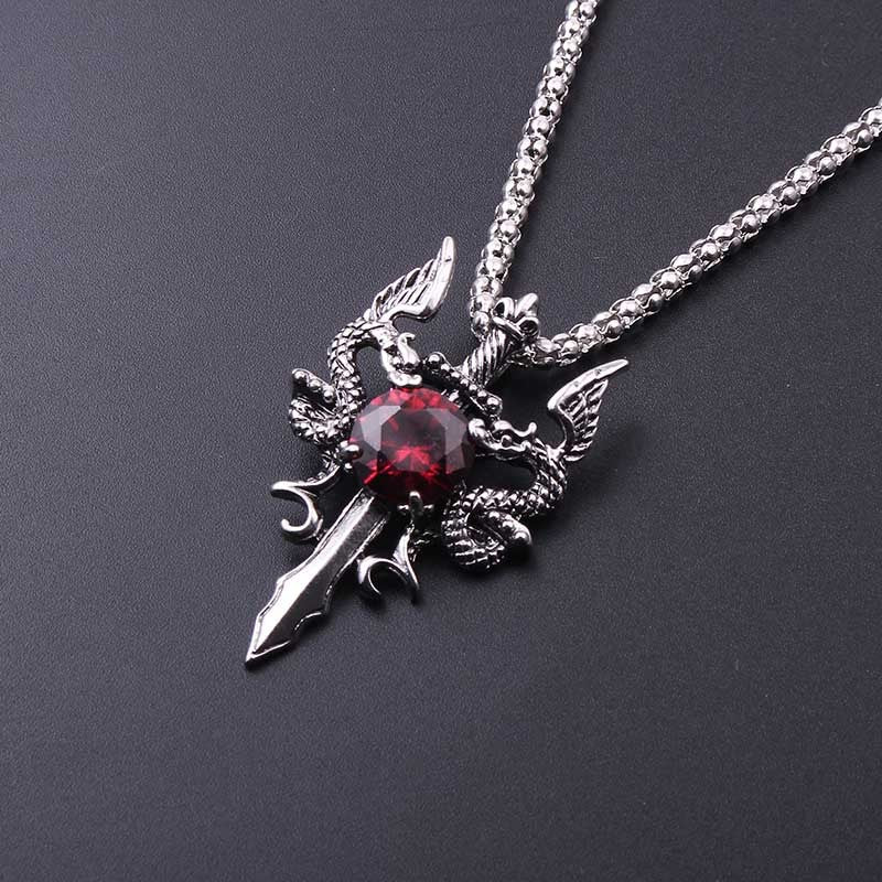 Double Dragon Cross Pendant Necklace Jewelry