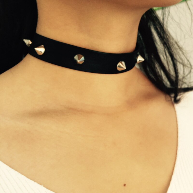 Spike Rivet Silver Choker