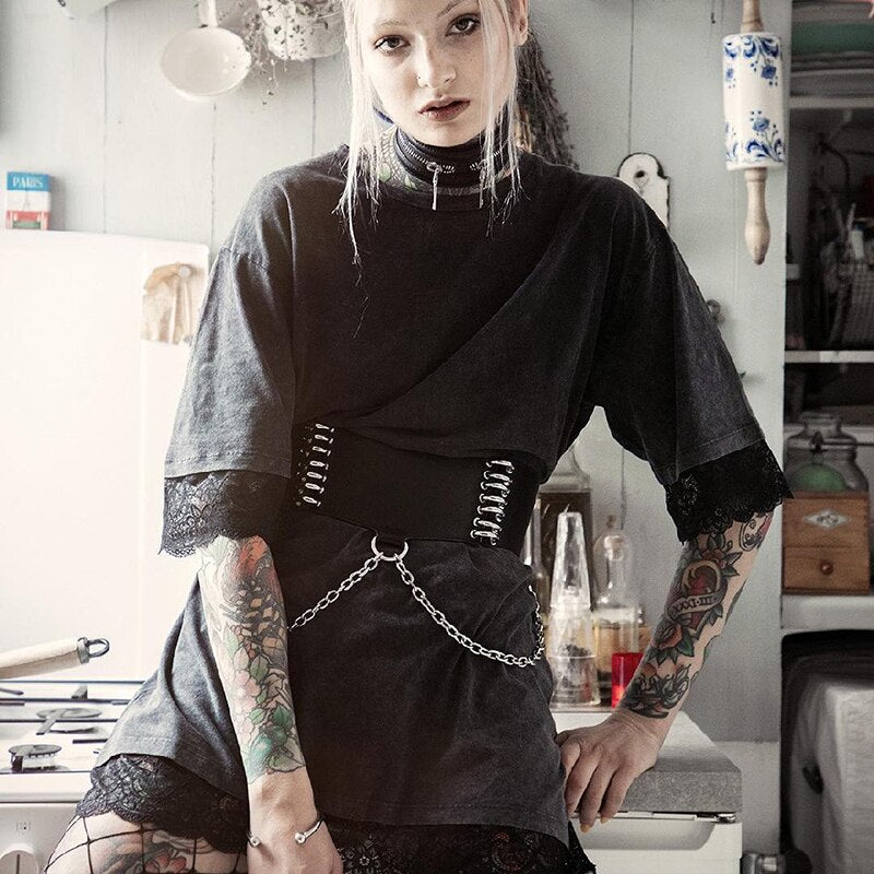 PU Leather Belt Metal Chain