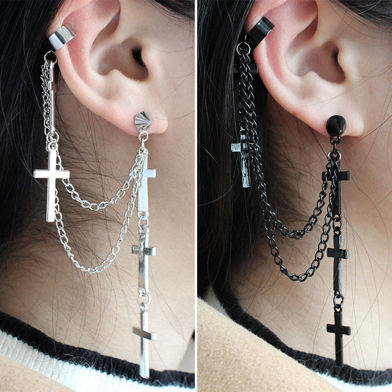 Retro Cross Earrings Multi-Layer Tassel