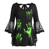 Halloween Flare Sleeve Blood Hands Print Top Plus Size