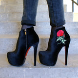 Boots Spring Embroider Ankle Boots Velvet