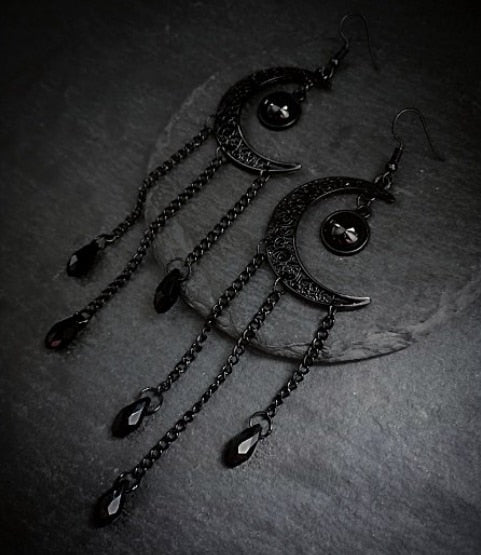 Gothic Black Moon Earring