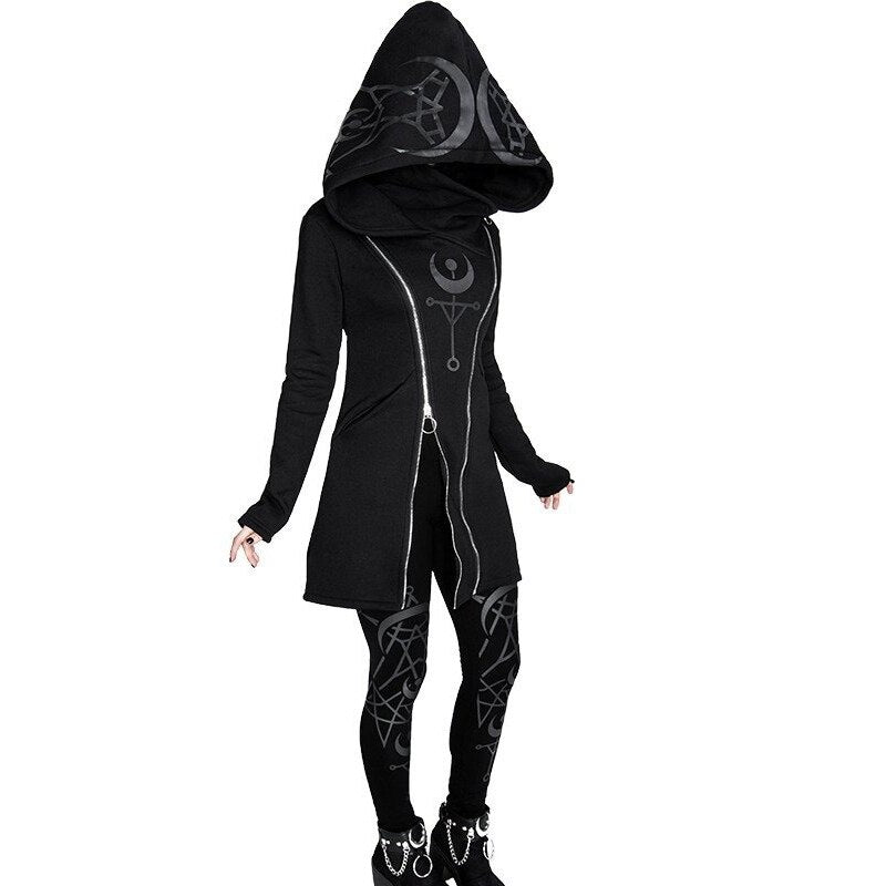 Gothic Punk Women Hooded Double Zipper