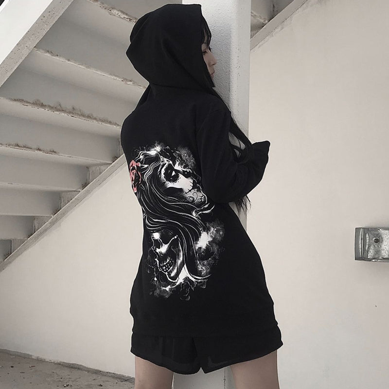Skull Printed Loose Lady Pullover