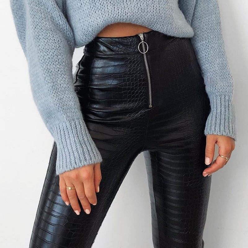 Elegant Faux Leather Skinny High Waist