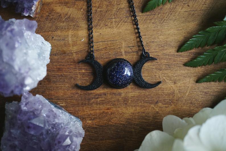Triple Moon Goddess Necklace Witch Jewelry