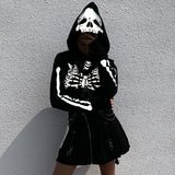 Gothic Reflective Hoodies Skeleton Print Vintage