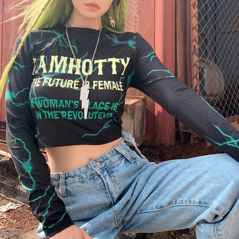 Hip Hop Punk Letter Printed Bodycon Crop Top