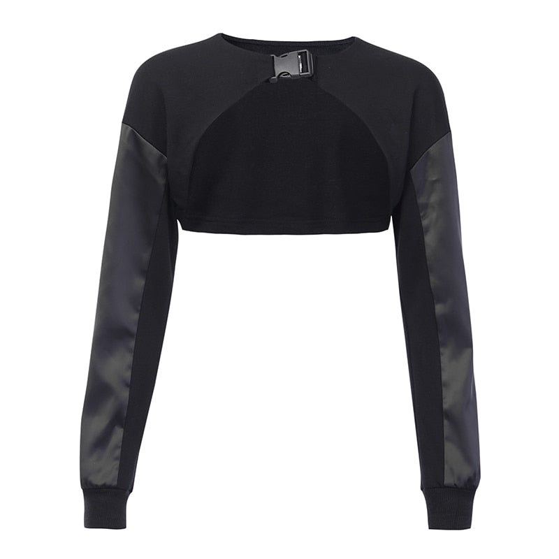 Sexy Buckle Crop Top Long Sleeve