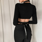 Gothic Sexy Crop Tops Deep V-neck