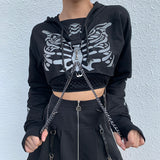 Gothic Reflective Hoodies Skeleton Print Vintage