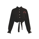 Gothic Shirt Long Sleeve Moon Embroidery