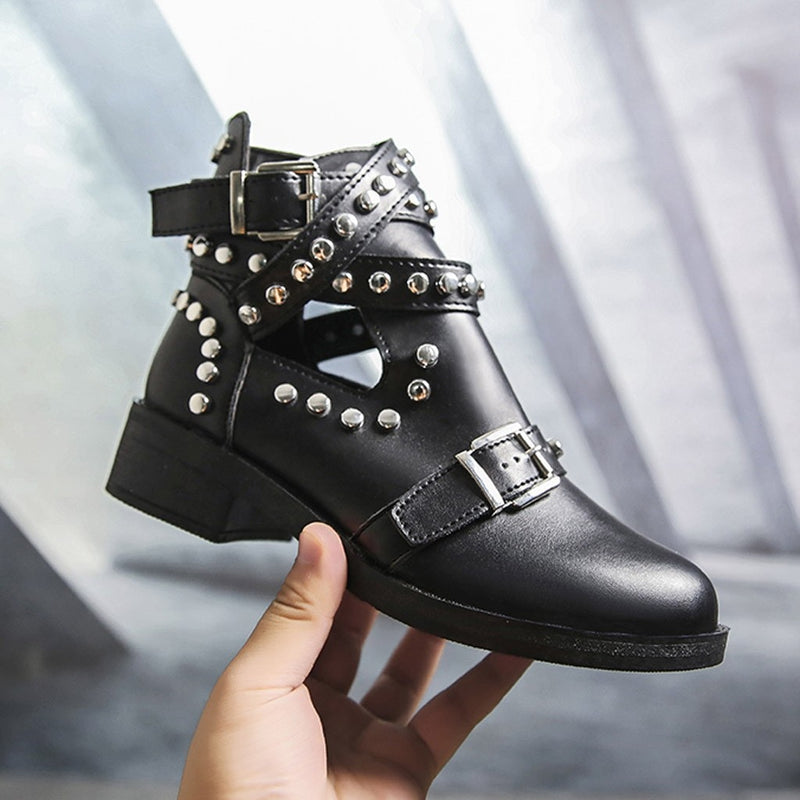 Rivet Motorcycle Leather Ankle Boots