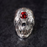 Gothic Skull Ring Red Crystal On The Forehead