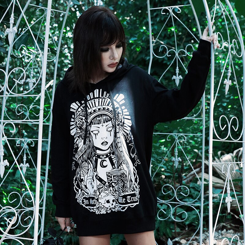 Long Hoodies Witch Print Hooded