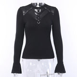 Gothic Long-sleeve  T-shirts Transparent Patchwork