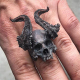 Stainless Steel Skull Ring Horned Satan