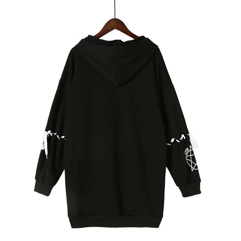 Gothic Punk Penttagram Printed Oversize Hoodie