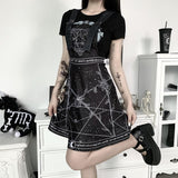 Gothic Strap Dress Moon Print Adjustable Shoulder