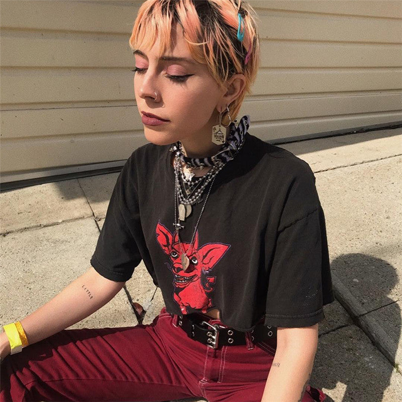 Red Dog Women Crop Tops T-shirt